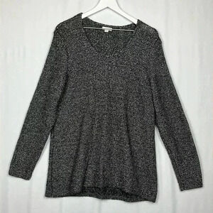 J.Jill Womens Sweater/Tunic Silver/Black L Metallic Pullover Long Sparkly Glam